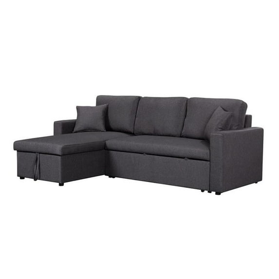 Bowery Hill Dark Gray Linen Fabric Reversible Sleeper Sectional with Storage