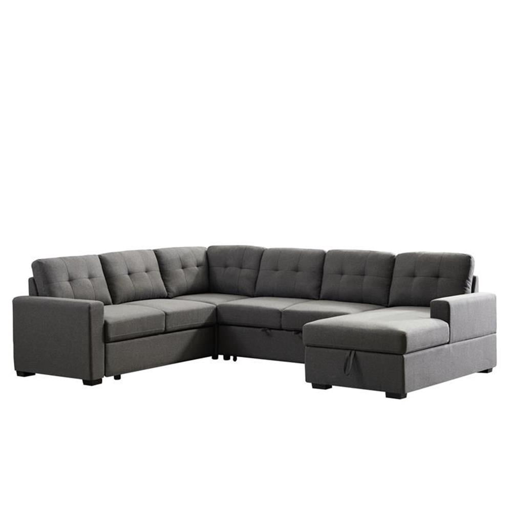 Bowery Hill Dark Gray Linen Fabric Sleeper Sectional Sofa with Storage ...