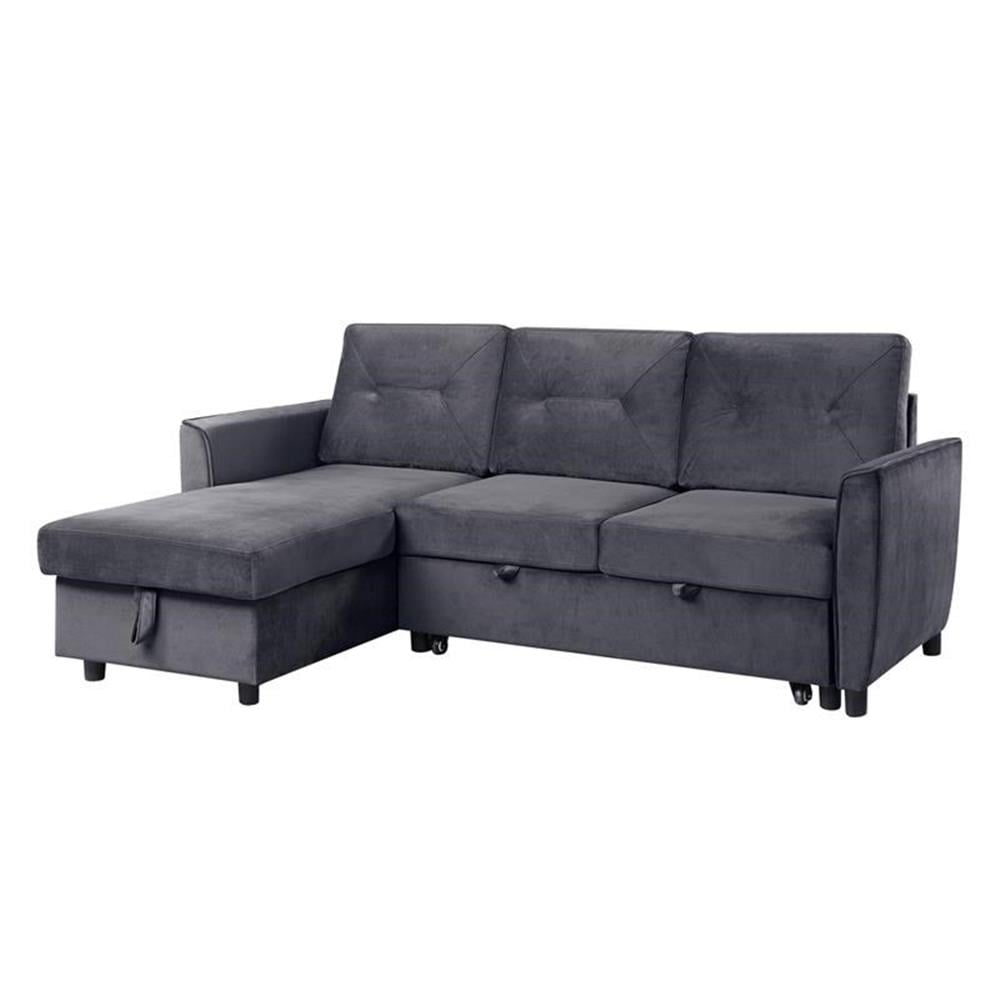 Bowery Hill Dark Gray Velvet Reversible/Sectional Sleeper Sofa with ...
