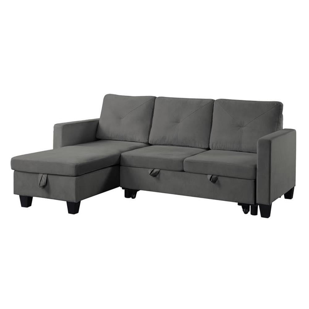 Bowery Hill Dark Gray Velvet Reversible Sleeper Sectional with Storage ...