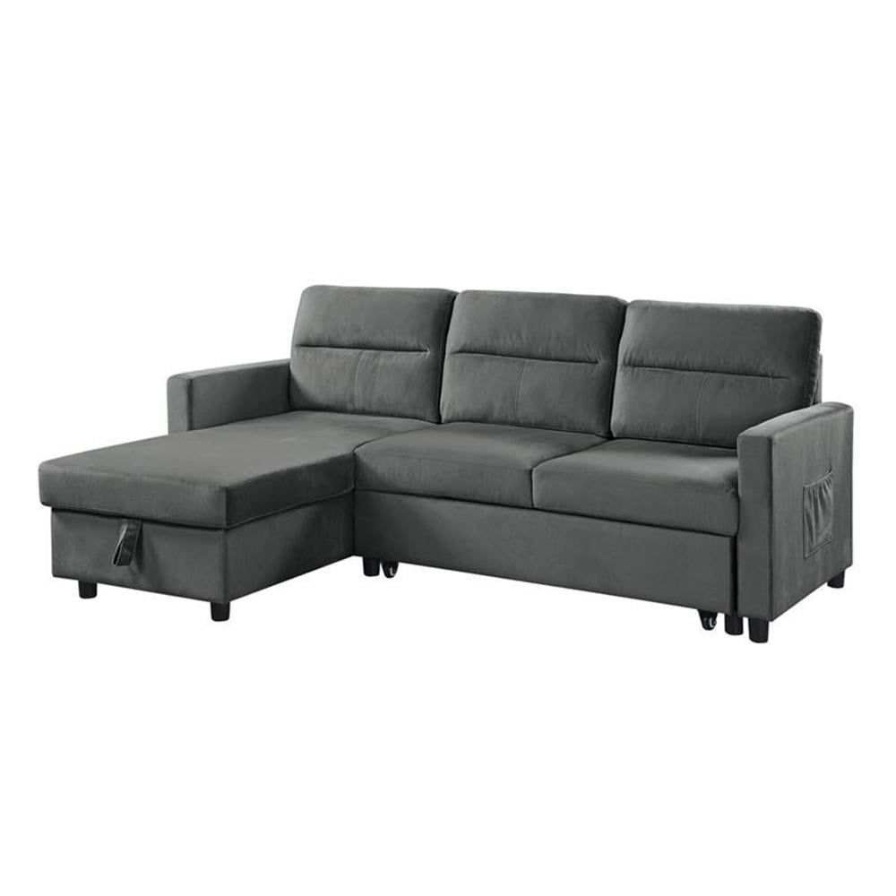Bowery Hill Dark Gray Velvet Reversible Sleeper Sectional with Storage ...