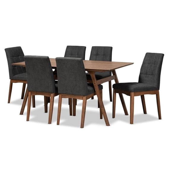 Bowery Hill Dark Grey and Walnut Brown Finished Wood 7-Piece Dining Set