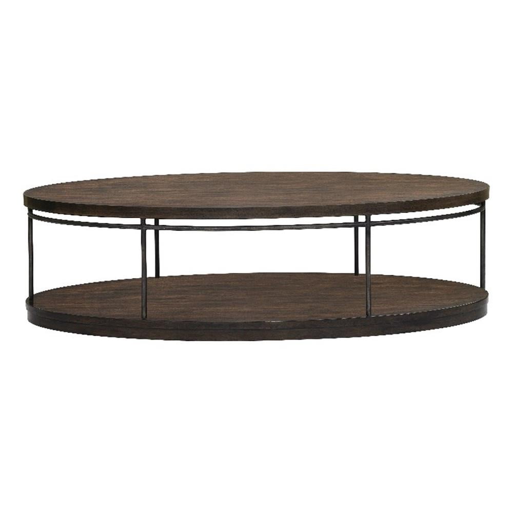 Oval Dark Wood and Metal Cocktail Table with Storage