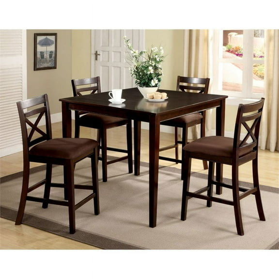 Bowery Hill Dien Wood 5 Piece Counter Height Dining Set in Espresso