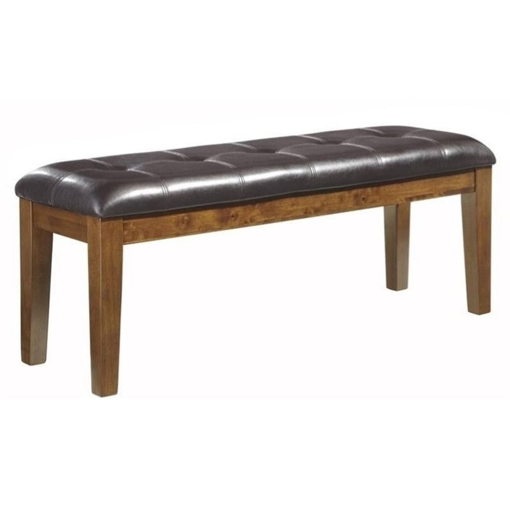 Medium Brown Tufted Faux Leather Dining Bench with Hardwood Frame