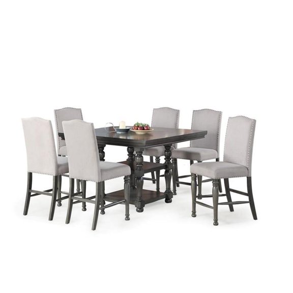 Bowery Hill Distressed Harbor 7 Piece Counter Height Dining Set in Gray
