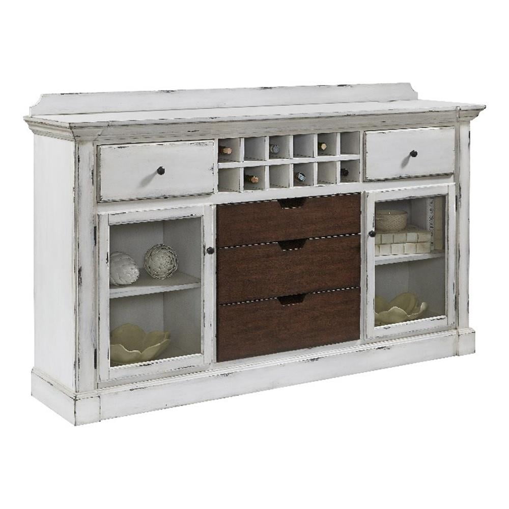 Distressed White and Brown Poplar Wood Sideboard with Storage