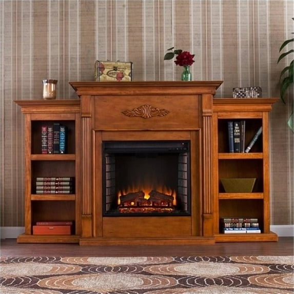 Bowery Hill Electric Fireplace with Bookcases in Pine