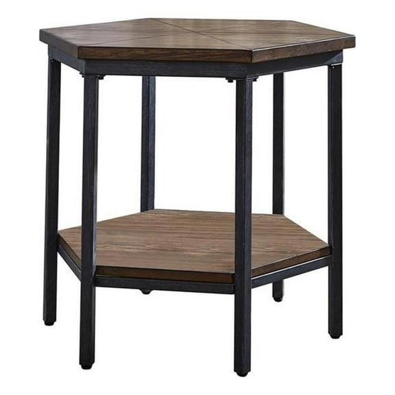 Bowery Hill End Table Coffee Accent Table Hexagon in Metal - Chocolate