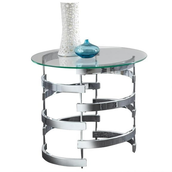 Bowery Hill End Table Coffee Accent Table Round in Glass Top and Wood - Chrome