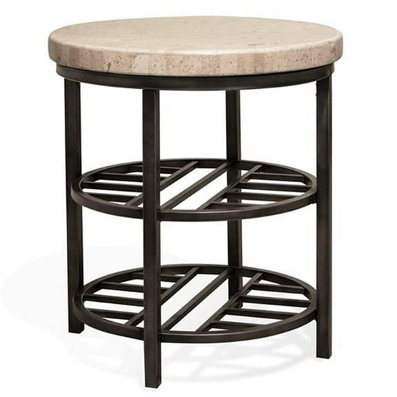 Bowery Hill End Table Coffee Accent Table Round in Metal - Stone