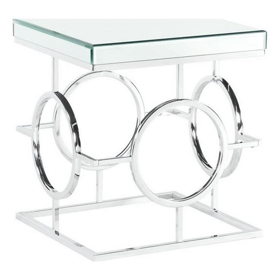 Bowery Hill End Table Coffee Accent Table Square in Glass Top and Metal - Chrome