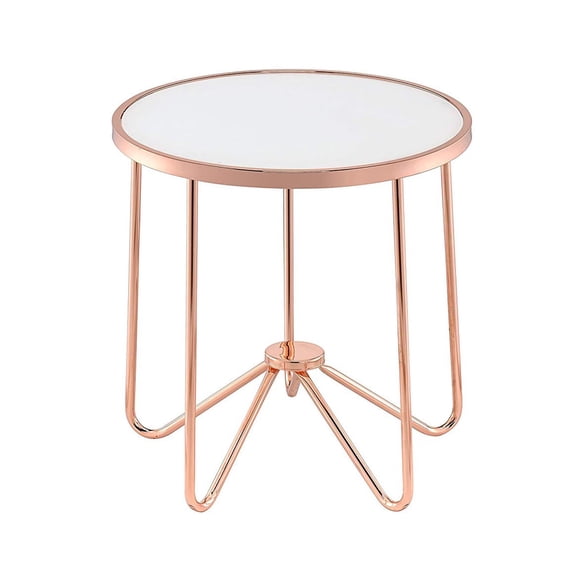 Bowery Hill End Table in Frosted Glass and Rose Gold