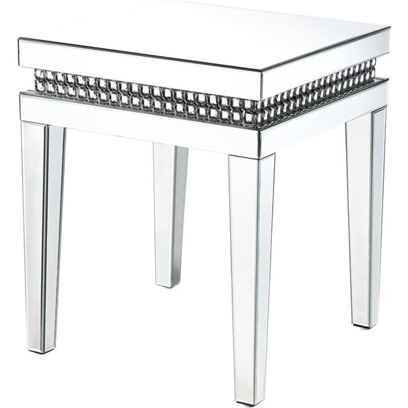 Bowery Hill End Table in Mirrored and Faux Crystals Inlay