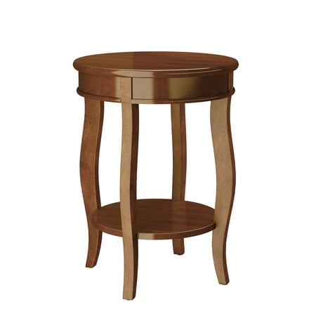 Bowery Hill Walnut Wood End Table Round With Shelf 24"