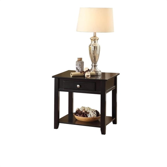 Bowery Hill End Table with Drawer and Shelf in Black