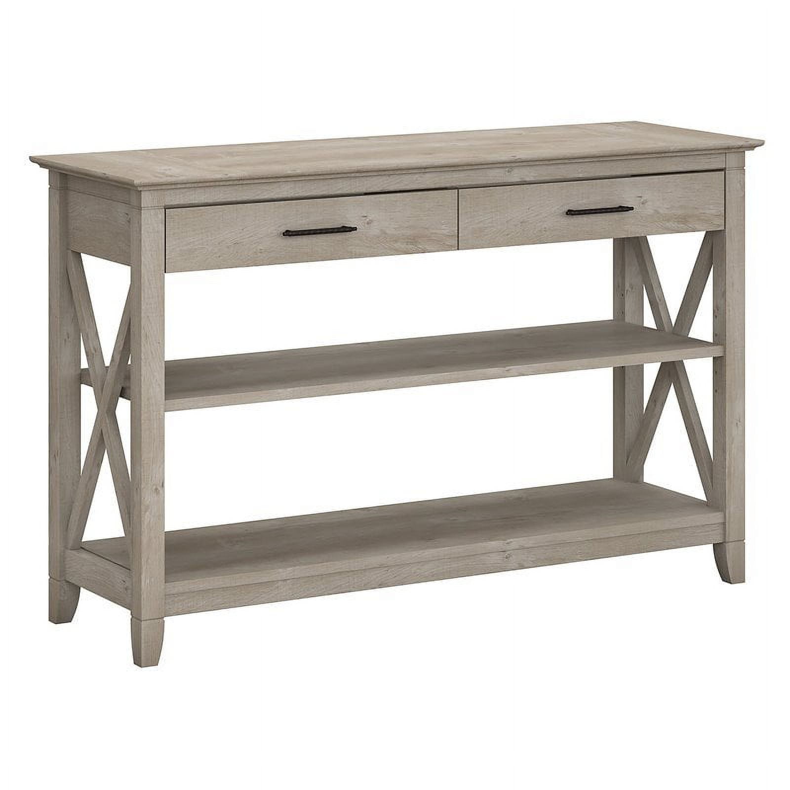 Bowery Hill Engineered Wood Console Table with Drawers in Washed Gray