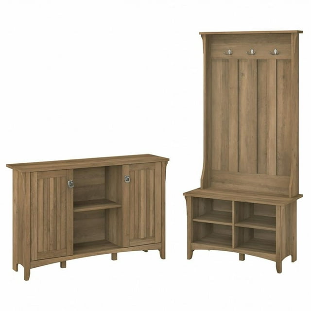 Bowery Hill Engineered Wood Hall Tree with Shoe Bench & Cabinet - Reclaimed Pine