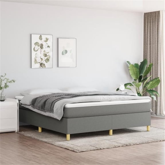 Bowery Hill Engineered Wood King Bed Frame in Dark Gray Fabric