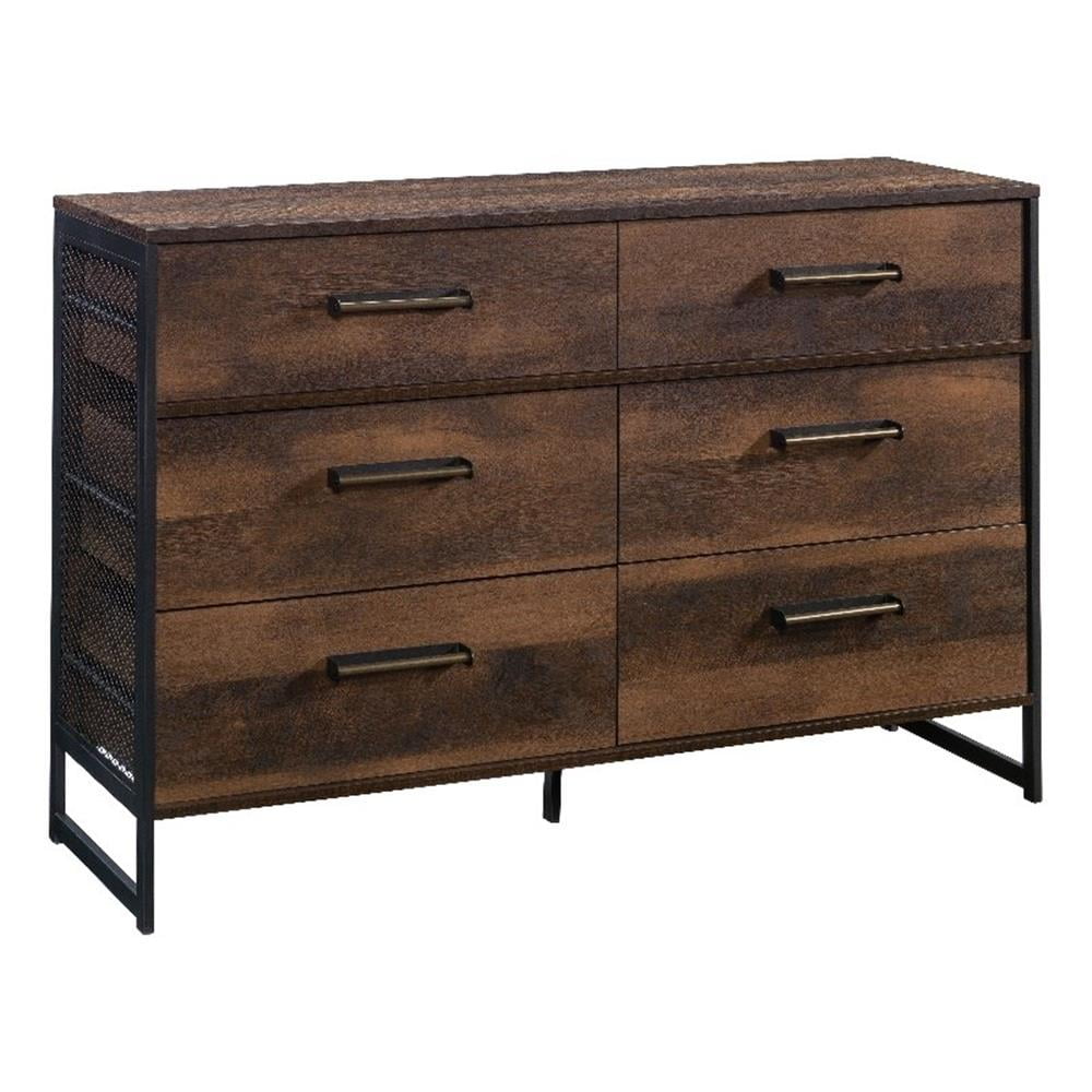 Bowery Hill Engineered Wood/Metal 6-Drawer Dresser in Barrel Oak