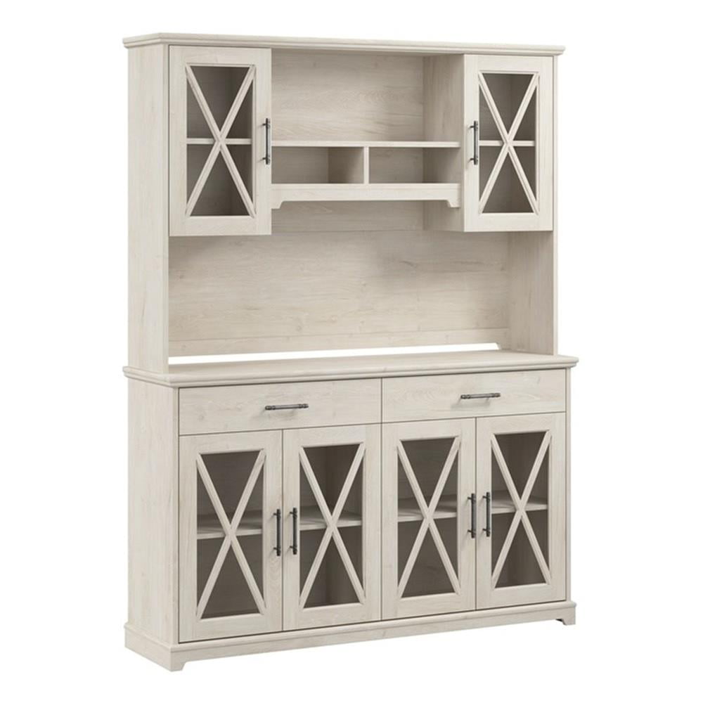 Linen White Oak Farmhouse China Cabinet with Hutch