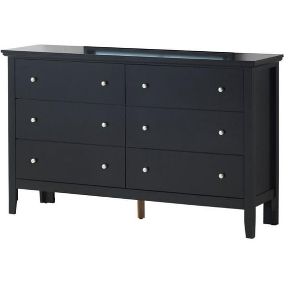 Bowery Hill Engineered Wood Transitional 6 Drawer Dresser in Black
