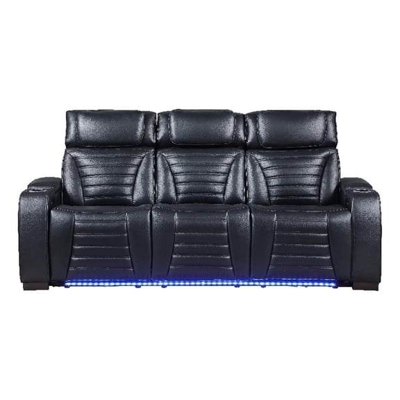 Bowery Hill Ephron Power Motion Sofa with Black Leather Air Upholstery
