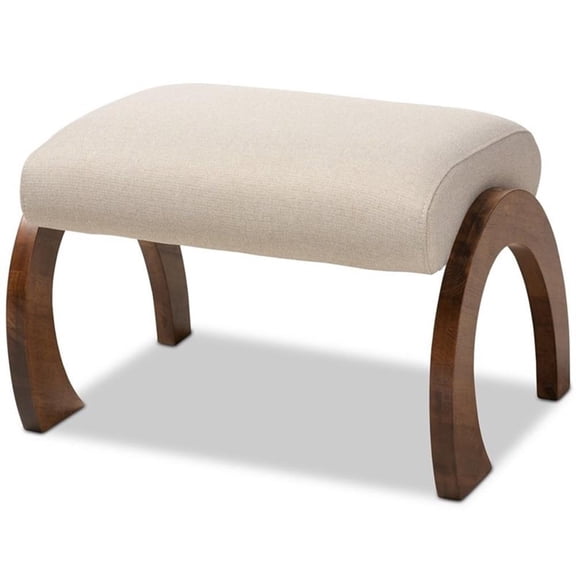 Bowery Hill Fabric Ottoman in Light Beige and Walnut Brown