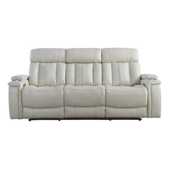 Bowery Hill Fabric Power Drop Down Console Sofa in Fantom Ivory White