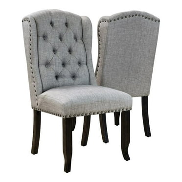 Bowery Hill Fabric Tufted Side Chair in Light Gray (Set of 2)