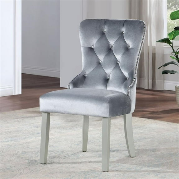 Bowery Hill Fabric Tufted Side Chairs in Dark Gray (Set of 2)