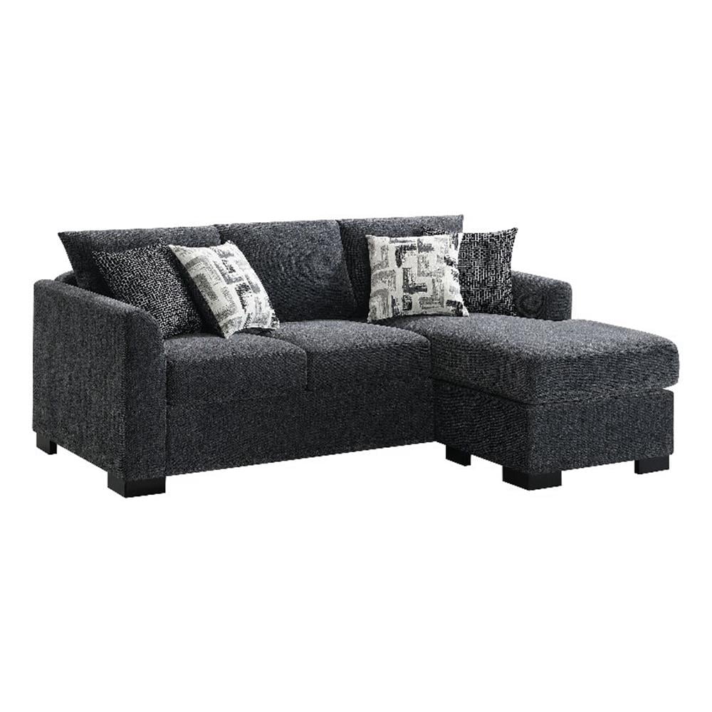 Bowery Hill Fabric Upholstered Sleeper Sectional Chaise Sofa in Dark ...