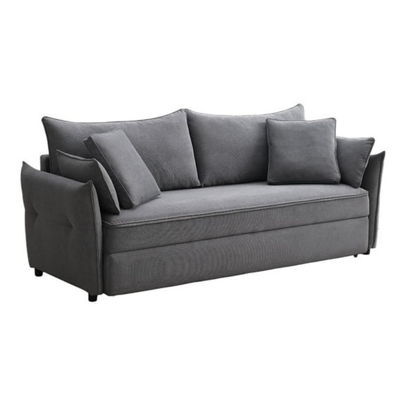 Bowery Hill Fabric Upholstered Sofa with Pull-Out Sleeper and 4 Pillows in Gray