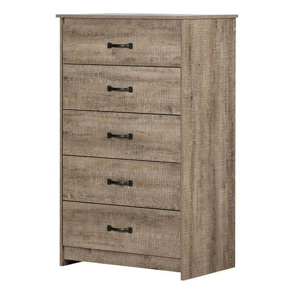 Bowery Hill Farmhouse 5-Drawer Wood Bedroom Chest in Weathered Oak