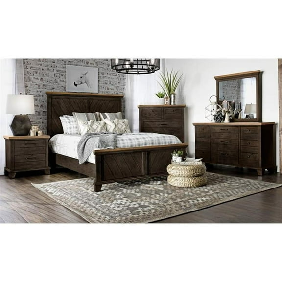 Bowery Hill Farmhouse Chocolate and Honey Brown King 5-Piece Bedroom Set