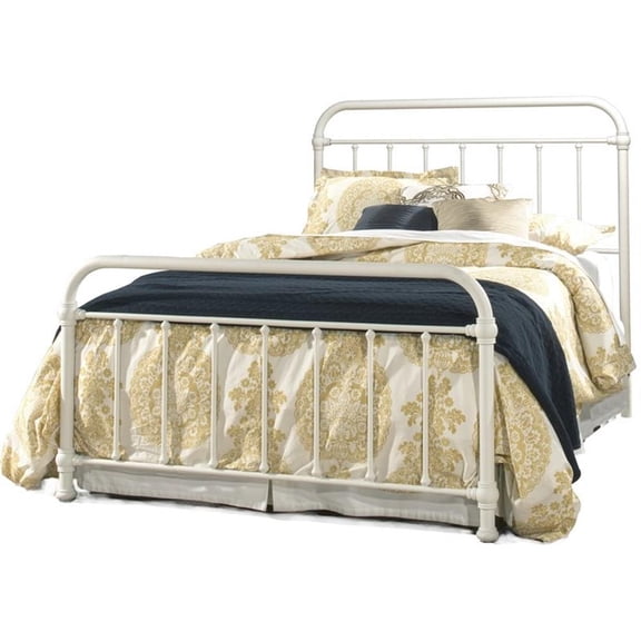 Bowery Hill Metal White Panel Bed Classic Rounded Square Design 50.5" x 55" x 76.75"