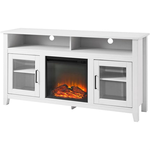 Bowery Hill Farmhouse Glass Door Fireplace TV Stand for TVs up to 65" in White
