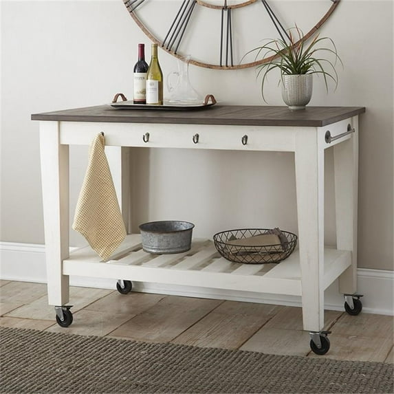 Bowery Hill Farmhouse Kitchen Cart in Dark Oak and White Finish