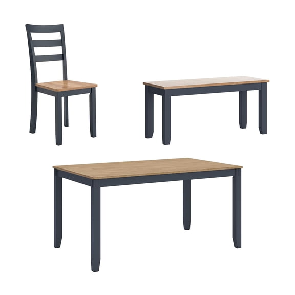 Bowery Hill Farmhouse Natural & Blue Dining Table Set - Set of 6