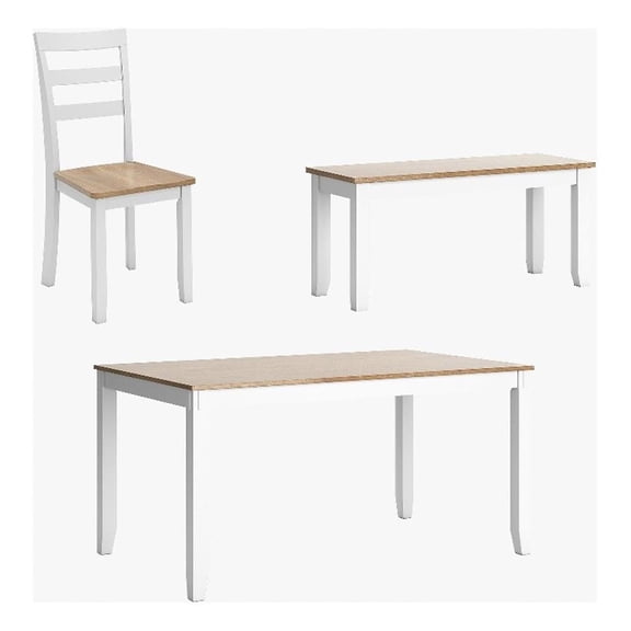 Bowery Hill Farmhouse Natural & White Dining Table Set - Set of 6