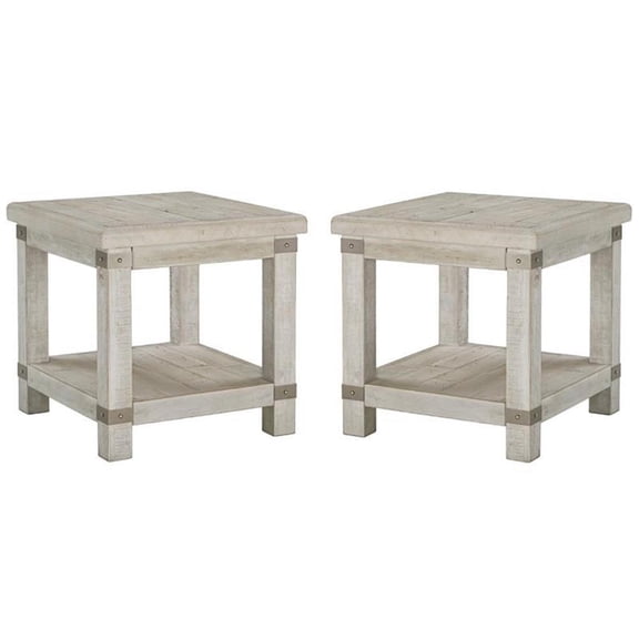 Bowery Hill Farmhouse Set of 2 Solid Pine Wood End Tables in Whitewash