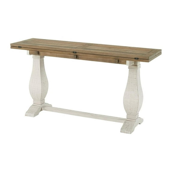 Bowery Hill Farmhouse Solid Wood Flip Top Sofa Table White Stain and Natural
