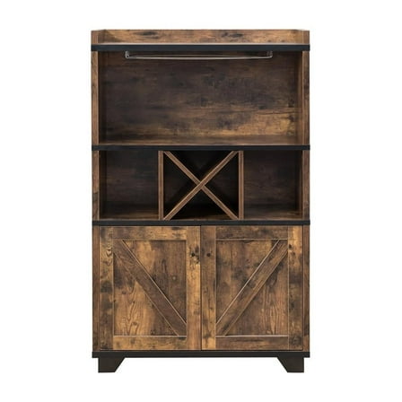 Bowery Hill Farmhouse Wood 4-Bottle Wine Rack in Brown