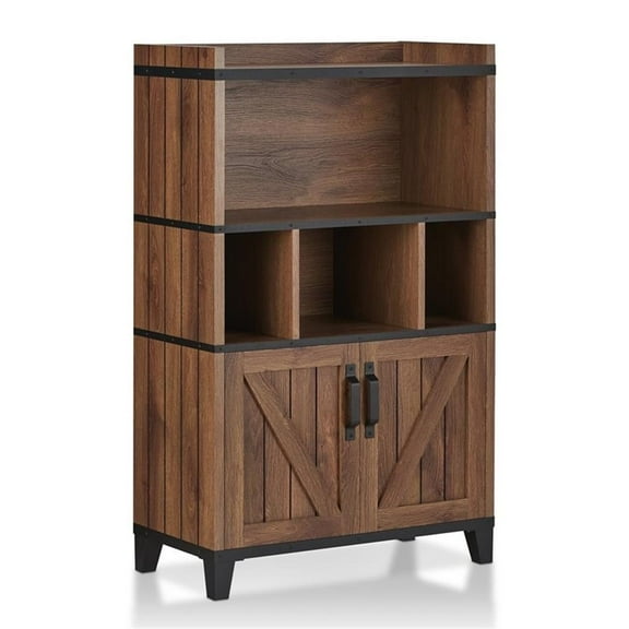 Bowery Hill Farmhouse Wood 8-Shelf Buffet in Distressed Walnut