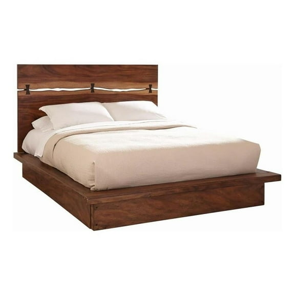 Bowery Hill Farmhouse Wood California King Bed Smokey Walnut and Brown