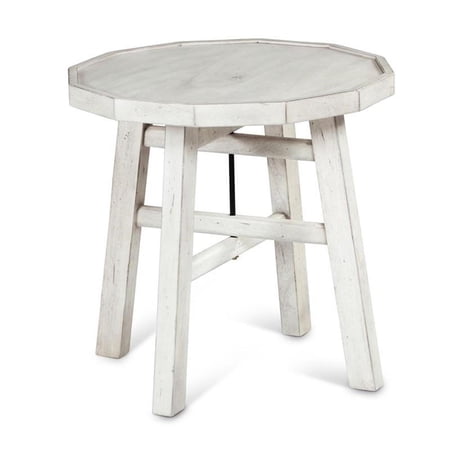 Bowery Hill Farmhouse Wood End Table in Distressed Alabaster White