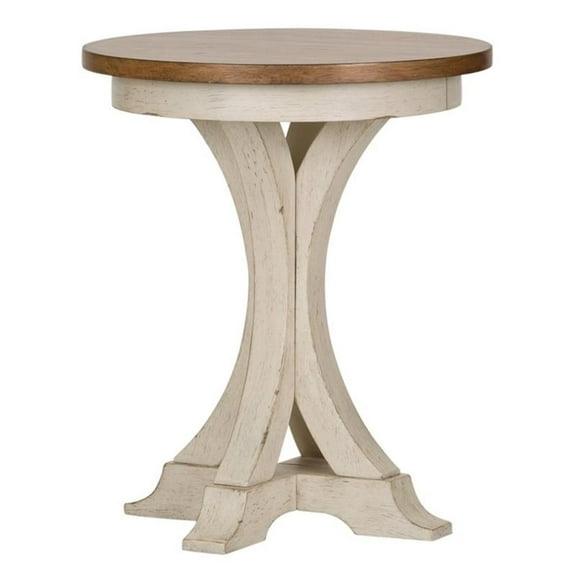 Bowery Hill Farmhouse Wood Reimagined White Round Chair Side Table