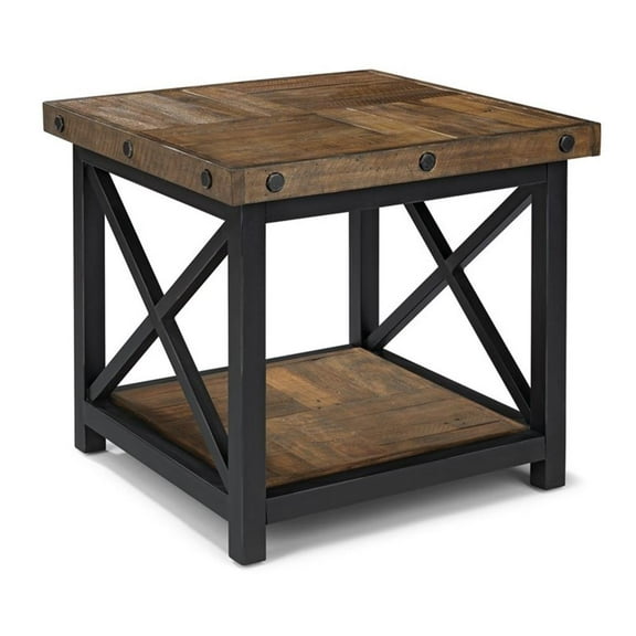 Bowery Hill Farmhouse Wooden Carpenter Brown Finish Lamp Table