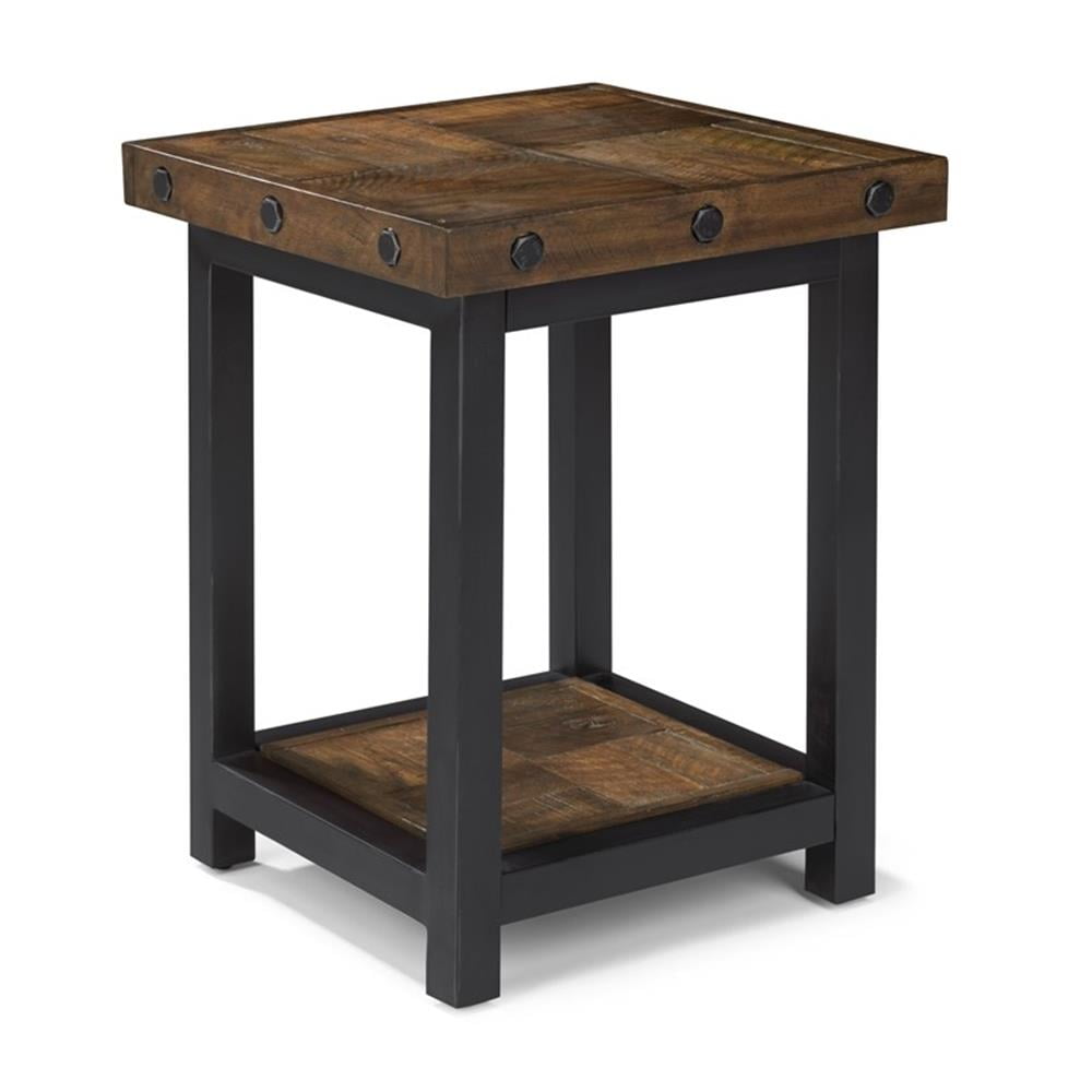 Bowery Hill Farmhouse Wooden Carpenter Chairside Table in Brown Finish ...