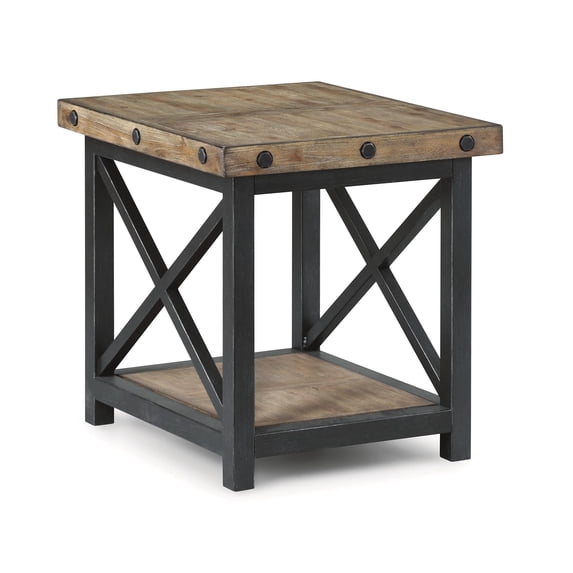 Bowery Hill Farmhouse Wooden Carpenter End Table in Brown Finish